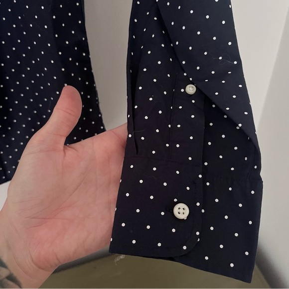 NWT J. Crew Navy Polka Dot Stretch Secret Wash Cotton Poplin Button Down Shirt - Picture 9 of 12